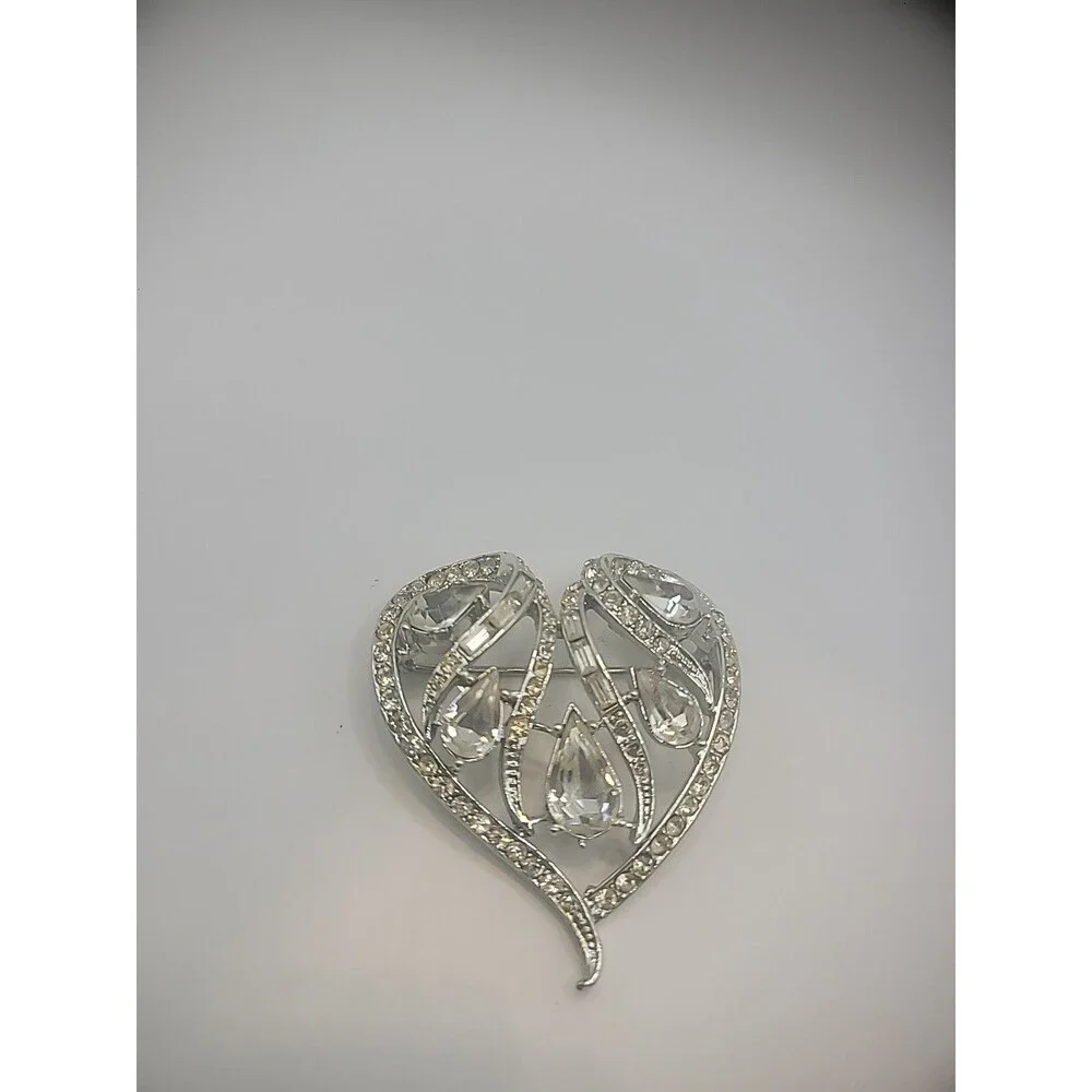 Vintage Coro Pin Brooch Ornate Heart Crystal Teardrop Jewelry Costume